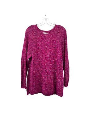 Studio Works Womens Cable Knit Sweater Fuchsia/Multi Size 1X